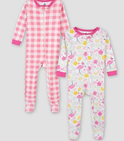 Photo 1 of Gerber Baby Girls' 2pk Flamingo Snug Fit Footed Pajama - White/Pink size 12m