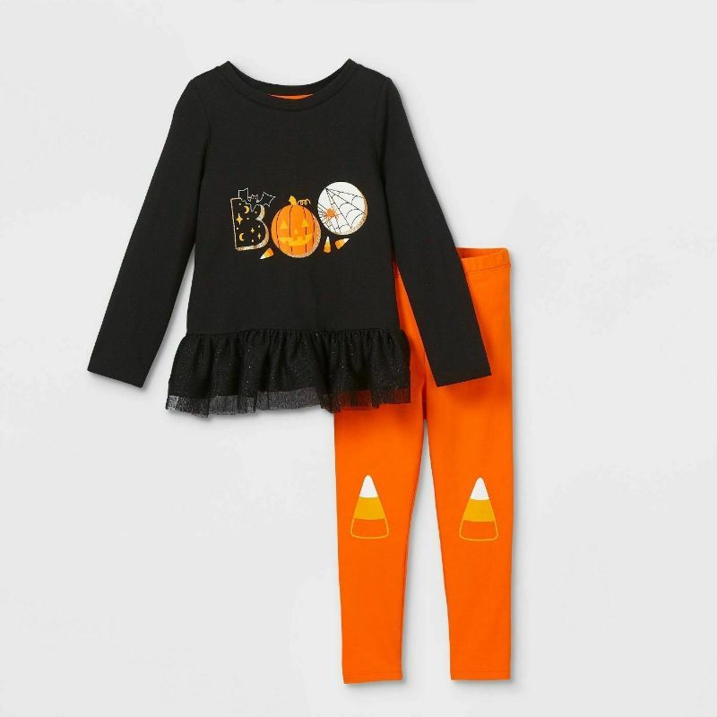 Photo 1 of 12M Girls' 'Boo' Peplum Top & Candy Corn Leggings Set - Cat & Jack Halloween 2 pack 