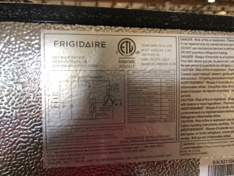 Photo 4 of (DENTED CORNER)
Frigidaire EFR751, 2 Door Apartment Size Refrigerator with Freezer, 7.2 cu ft, Platinum Series, Stainless Steel, 7.5
