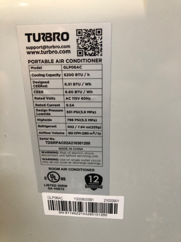 Photo 5 of (missing remote)
TURBRO Greenland 10,000 BTU Portable Air Conditioner