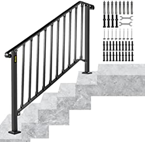 Photo 1 of (PARTS ONLY) 
Happybuy Handrails for Outdoor Steps, Fit 4 or 5 Steps Outdoor Stair Railing, Picket#4 Wrought Iron Handrail, Flexible Porch Railing, Black Transitional Handrails for Concrete Steps or Wooden Stairs
