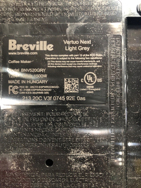 Photo 2 of (BROKEN BOTTLE EDGE)
Nespresso BNV550GRY Vertuo Next Espresso Machine with Aeroccino by Breville, Light Grey