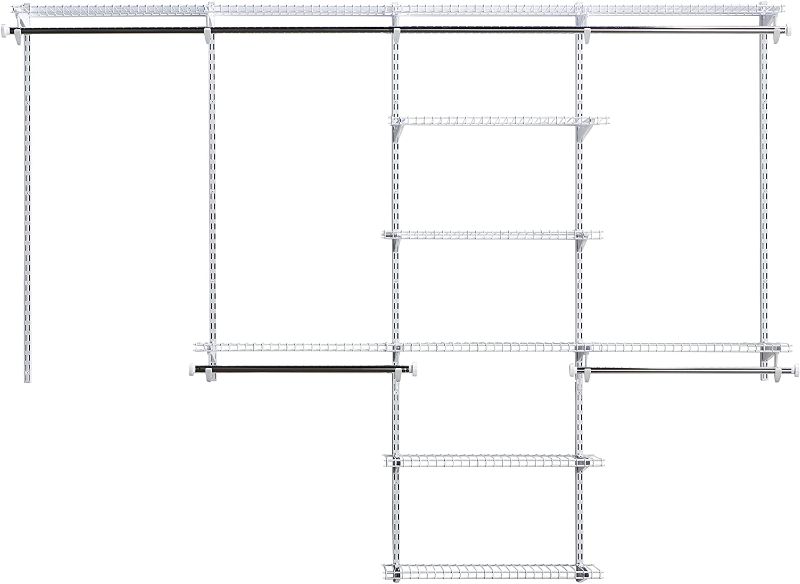 Photo 1 of Rubbermaid Configurations Deluxe Closet Kit, White, 4-8 Ft., Wire Shelving Kit with Expandable Shelving and Telescoping Rods, Custom Closet Organization System, Easy Installation
