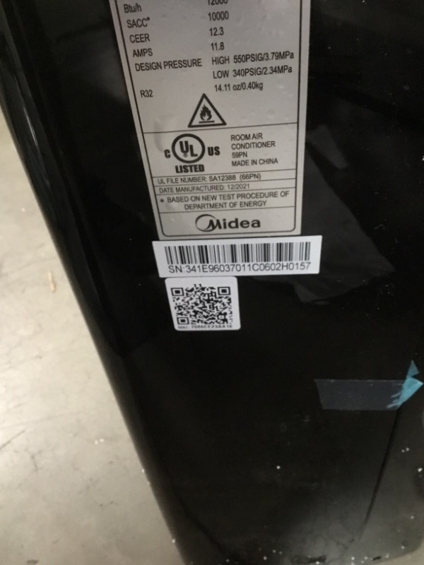 Photo 3 of **PARTS ONLY**
Midea Duo 12,000 BTU (10,000 BTU SACC) HE Inverter Ultra Quiet Portable Air Conditioner, Cools up to 450 Sq. Ft., Works with Alexa/Google Assistant, Includes Remote Control & Window Kit 