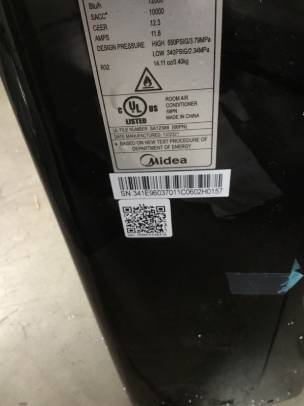 Photo 3 of **PARTS ONLY** **SEE NOTES**
Midea Duo 12,000 BTU (10,000 BTU SACC) HE Inverter Ultra Quiet Portable Air Conditioner, Cools up to 450 Sq. Ft., Works with Alexa/Google Assistant, Includes Remote Control & Window Kit