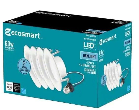 Photo 1 of 3 pack- EcoSmart 4 in. White integrated LED Recessed Trim DL (4-Pack)
