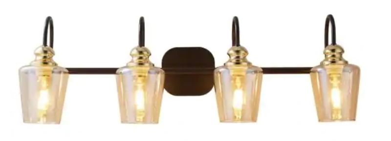 Photo 1 of IndustrialVL 31.13 in. 4-Light Brass Black Vanity Light with Clear Glass Shades