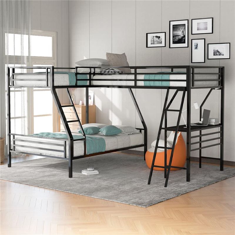 Photo 1 of **INCOMPLETE BOX 2 OF 2**- L-Shaped Metal Corner Bunk Bed with Two Ladders, with a Desk andGuardrails, Metal,for Teens and Adults for Kids' Furniture
