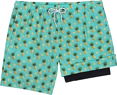 Photo 1 of Biwisy Mens Swimming Trunks Quick-Dry with Compression Liner 2 in 1 Swim Shorts with Zipper Pockets size: 2XL 
