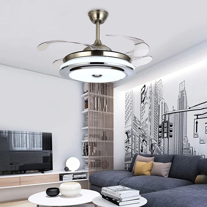 Photo 1 of *SIMILAR STYLE* Panghuhu88 36"Invisible Ceiling Fan Chandelier Light,Modern Crystal Ceiling Fan Light Remote Control 4 Retractable ABS Blades for Bedroom Living Room Dining Room Decoration (Silver)
