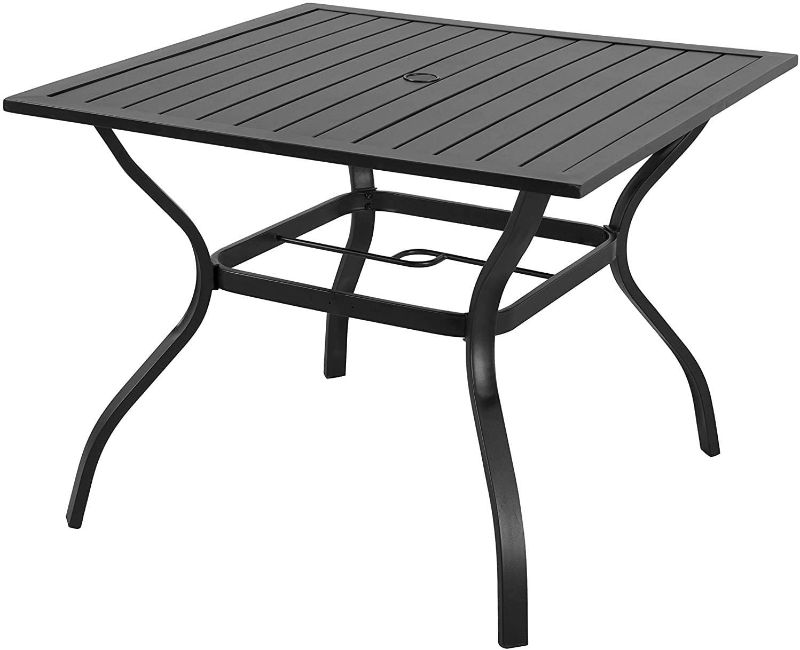 Photo 1 of EMERIT Outdoor Patio Bistro Metal Dining Table with Umbrella Hole 37"x37",Black (Dining Table)
