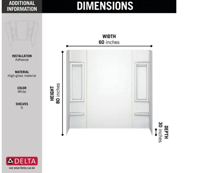 Photo 1 of Delta Galiant 60 in. W x 80 in. H Five Piece Glue Up Tub Surrounds in High Gloss White