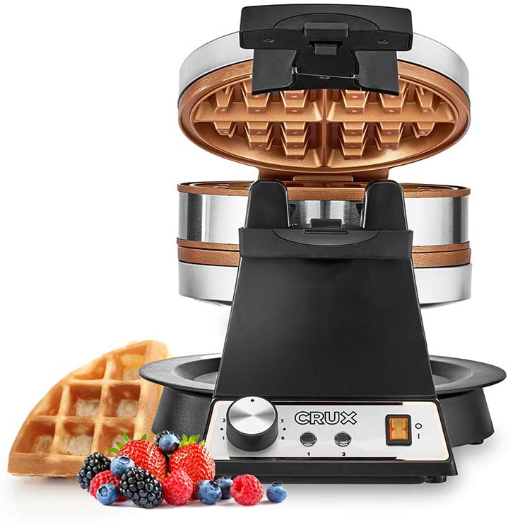 Photo 1 of Crux Double Rotating Belgian Waffle Maker with Nonstick Plates, Stainless Steel Housing & Browning Control, black (14614)
