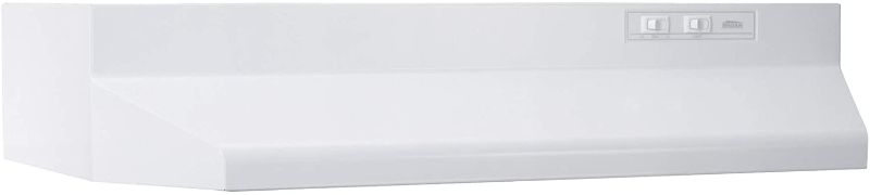 Photo 1 of **DAMAGED** Broan-NuTone 30-inch Under-Cabinet Convertible Range Hood with 2-Speed Exhaust Fan and Light, MAX 210 CFM, White
