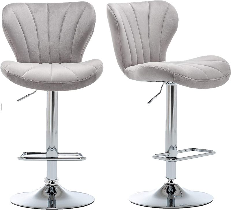 Photo 1 of **MISSING HARDWARE** BTEXPERT Premium Nedaa Velvet Modern Upholstered Dining Adjustable Height 36-44" High Back Stool Bar Chairs, Set of 2 Pack Grey Velvet
