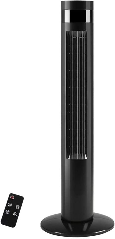 Photo 1 of R.W.FLAME Bladeless Tower Fan,Standing Oscillation Fan for Office, Remote Control, LED Display, 3 Wind Modes,Time Settings,Portable Floor Fans for Home with Children/Pets/Elders(47",Black)
