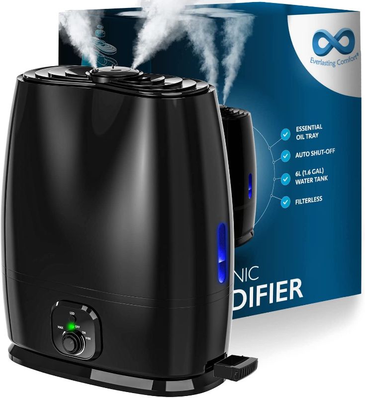 Photo 1 of Everlasting Comfort Ultrasonic Cool Mist Humidifier for Bedroom (6L) - Lasts 50 Hours With Essential Oil Diffuser Tray - Quiet, Filterless Large Room Humidifiers - Small Air Vaporizer for Baby, Kids & Nursery

