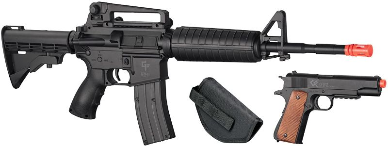 Photo 1 of GameFace 52003 Defender Strike Airsoft Kit With Electric Full/Semi-Auto Airsoft Rifle And Spring-Powered Single-Shot 1911 Airsoft Pistol, Holster And Ammo , Black
