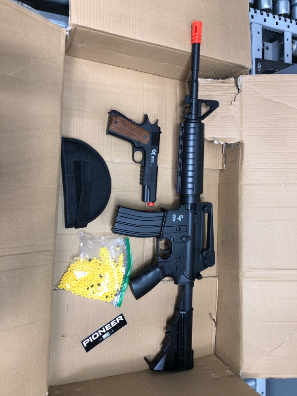 Photo 2 of GameFace 52003 Defender Strike Airsoft Kit With Electric Full/Semi-Auto Airsoft Rifle And Spring-Powered Single-Shot 1911 Airsoft Pistol, Holster And Ammo , Black

