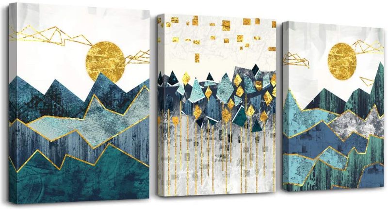 Photo 1 of 3 Pieces Framed Canvas Wall Art for Living Room abstract Painting Bathroom Wall Decoration golden Abstract Geometry picture wall Artwork modern Bedroom Wall decor Office Home Decoration (16" x 24")
