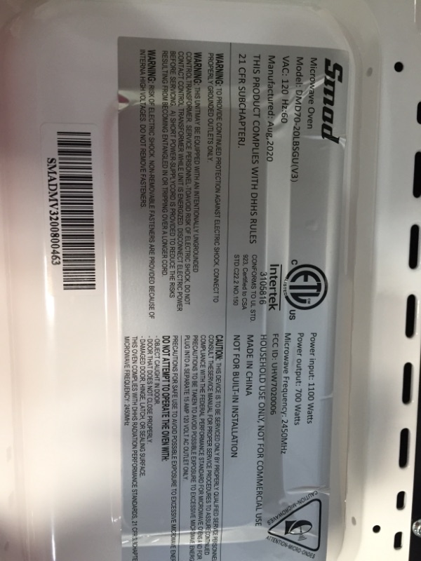 Photo 3 of Smad Compact Microwave Oven 0.7 Cu.Ft Countertop/Built-in, Quick Defrost, Pizza Popcorn Button, Preset Cooking, 700W of Cooking Power
