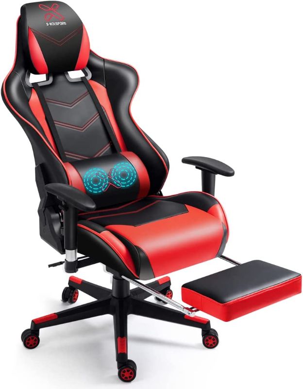 Photo 1 of X-VOLSPORT Massage Gaming Chair with Footrest Reclining High Back Computer Game Chair with Lumbar Support and Headrest, Racing Style Video Gamer Chair Red
