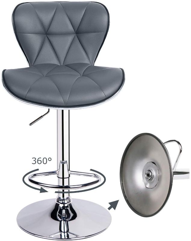 Photo 1 of Leader Shell Back Bar Stools  Adjustable Bar Stool with Back , Swivel Barstools (Grey)
