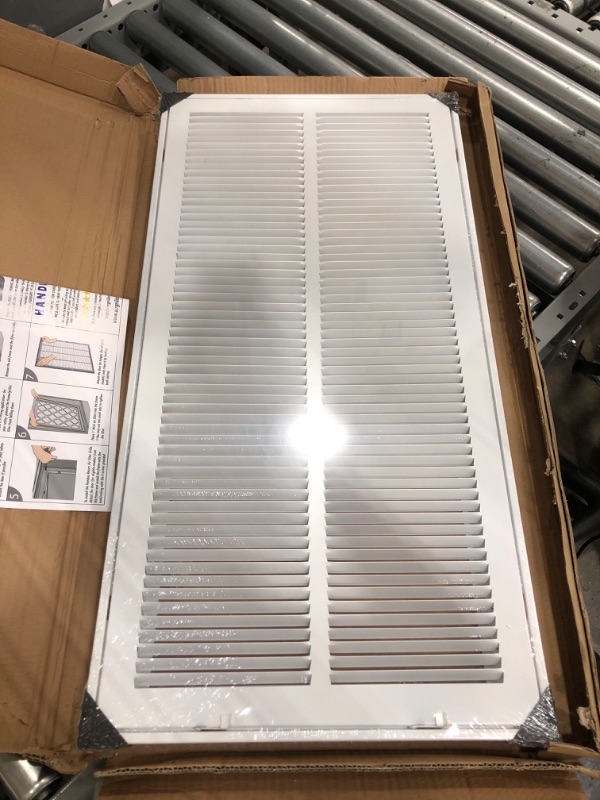 Photo 2 of 14" X 30" Steel Return Air Filter Grille for 1" Filter - Easy Plastic Tabs for Removable Face/Door - HVAC Duct Cover - Flat Stamped Face -White [Outer Dimensions: 15.75w X 31.75h]
