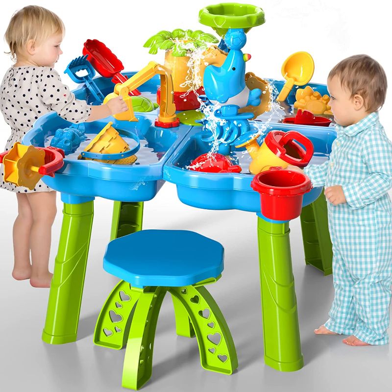 Photo 1 of Bennol Kids Sand Water Table Toys for Toddlers, 4 in 1 Outdoor Sand and Water Play Table Beach Toys for Kids Boys Girls, Water Activity Tables Summer Toys for Outside Backyard for Toddlers Age 1-3 3-5
