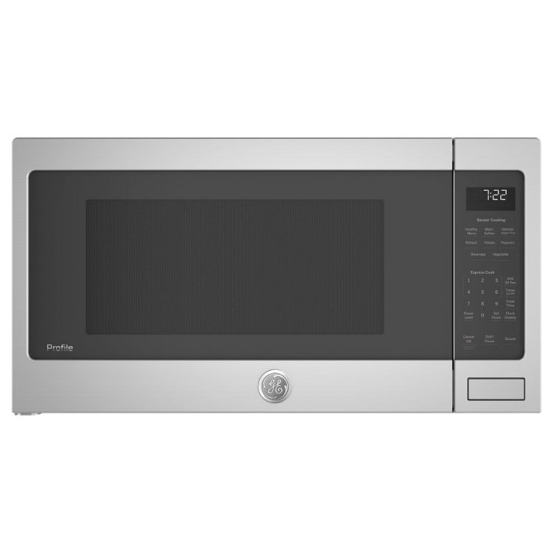 Photo 1 of (MISSING GLASS PLATE/MANUAL) GE Profile Profile 2.2 Cu. Ft. Countertop Microwave in Stainless Steel with Sensor Cooking, Silver
