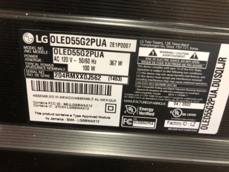 Photo 6 of PARTS ONLY NON REFUNDABLE DID NOT POWER ON 
LG OLED Evo G2 Series 55” Alexa Built-in 4k Smart TV (3840 x 2160), 120Hz Refresh Rate, AI-Powered 4K, Dolby Cinema, WiSA Ready, Cloud Gaming (OLED55G2PUA, 2022)