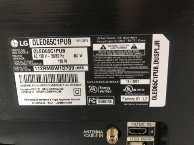 Photo 1 of PARTS ONLY NON REFUNDABLE 
DID NOT POWER ON 
LG OLED C1 Series 65” Alexa Built-in 4k Smart TV (3840 x 2160), 120Hz Refresh Rate, AI-Powered 4K, Dolby Cinema, WiSA Ready, Gaming Mode (OLED65C1PUB, 2021)