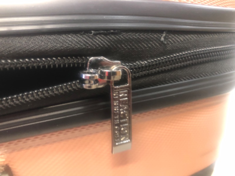 Photo 2 of (DERAILED ZIPPER; DAMAGED ZIPPER CONNECTION)
KENNETH COLE REACTION Out Of Bounds Luggage Collection Lightweight Durable Hardside 4-Wheel Spinner Travel Suitcase Bags, Rose Gold, 24-Inch Checked