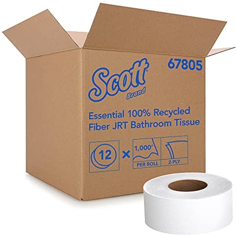 Photo 1 of (MISSING 6 ROLLS)
Scott Essential Jumbo Roll JR. Commercial Toilet Paper (67805), 100% Recycled Fiber, 2-PLY, White, 12 Rolls / Case, 1000' / Roll
