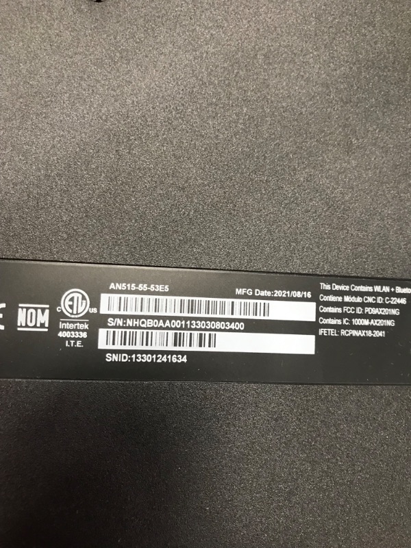 Photo 3 of PARTS ONLY DID NOT POWER ON NON REFUNDABLE 
Acer Nitro 5 AN515-55-53E5 Gaming Laptop | Intel Core i5-10300H | NVIDIA GeForce RTX 3050 Laptop GPU | 15.6" FHD 144Hz IPS Display | 8GB DDR4 | 256GB NVMe SSD | Intel Wi-Fi 6 | Backlit Keyboard