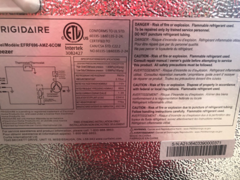 Photo 2 of (DENTED; PUNCTURED LOWER SIDE)
Frigidaire EFRF696-AMZ Upright Freezer 6.5 cu ft Stainless Platinum Design Series