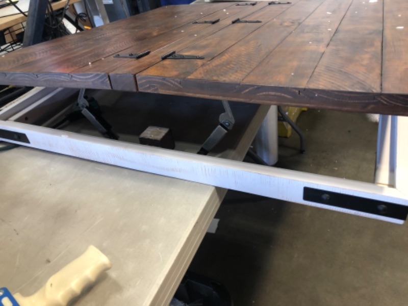Photo 1 of (DAMAGED HINGES; COSMETIC DAMAGES) 
Signature Design by Ashley Wystfield Farmhouse Square Storage Coffee Table with Hinged Lift Top, Distressed White
