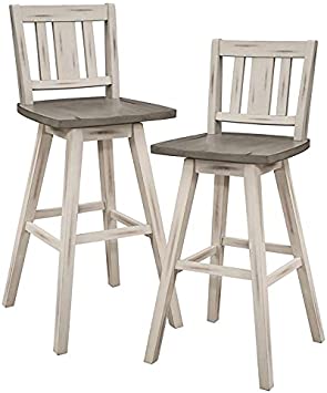 Photo 1 of ***PARTS ONLY*** Lexicon Amsonia Slat Back Bar Height Dining Swivel Chair in White (Set of 2)