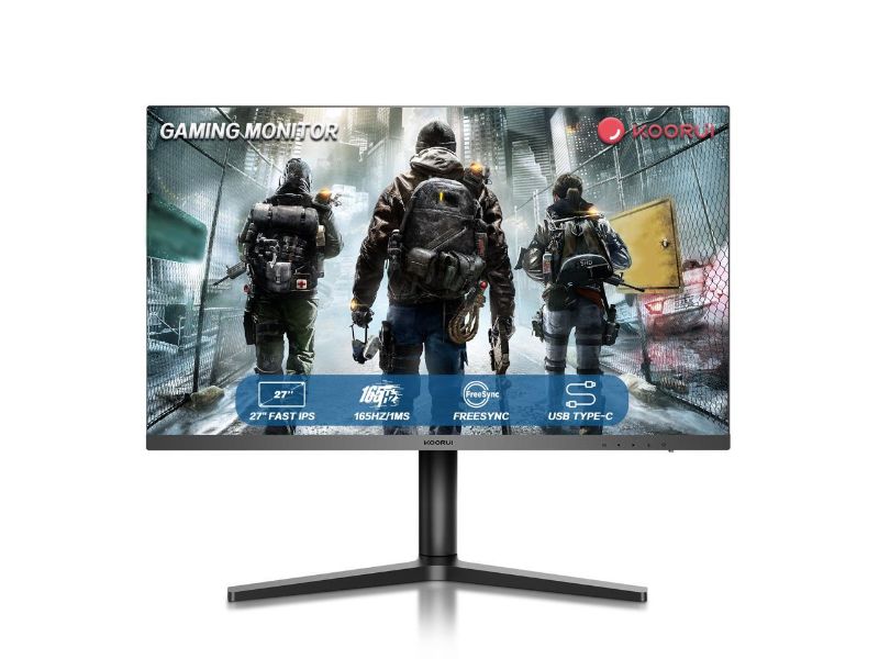 Photo 1 of KOORUI 27 inch 165Hz Gaming Monitor 1080p FHD High Color Contrast 100% sRGB Computer Monitor, IPS Panel Ultra Slim Frame, VESA Mountable, DP/HDMI Type C, Tilt Lifting Rotating Base Adjustable Stand