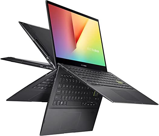 Photo 1 of READ COMMENTS FOR FUNCTIONALITY 
ASUS VivoBook Flip 14 Thin and Light 2-in-1 Laptop, 14” FHD Touch, 11th Gen Intel Core i3-1115G4, 4GB RAM, 128GB SSD, Thunderbolt 4, Fingerprint, Windows 10 Home in S Mode, Indie Black, TP470EA-AS34T