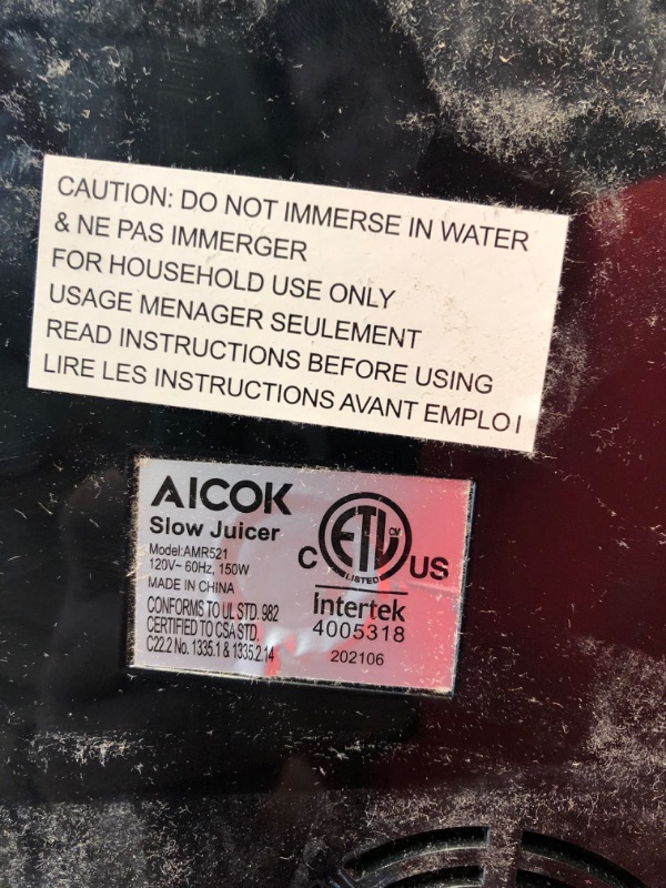 Photo 4 of Aicok Juicer Machines, Slow Masticating Juicer Extractor Easy to Clean, Cold Press Juicer with Brush, Juicer with Quiet Motor & Reverse Function, for High Nutrient Fruit & Vegetable Juice