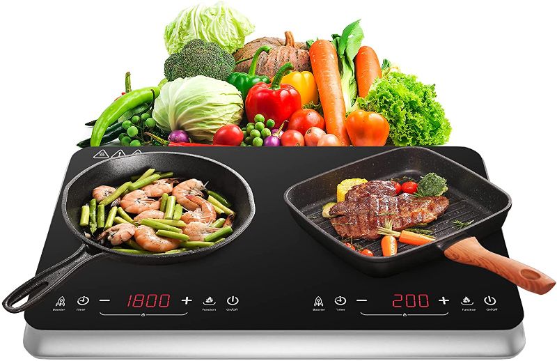 Photo 1 of ***SEE NOTE*** COOKTRON Double Induction Cooktop Burner with Fast Warm-Up Mode, 1800w 2 Induction Burner with 10 Temperature 9 Power Settings, Portable Dual Induction Cooker Cooktop with Child Safety Lock & Time
