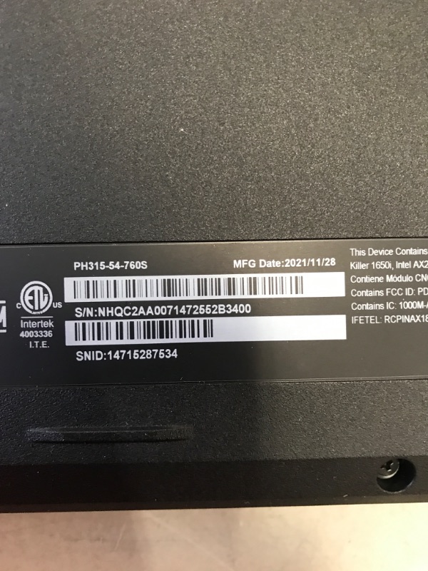 Photo 6 of ***LAPTOP DOES NOT POWER ON***Acer Predator Helios 300 Gaming Laptop, Intel i7-10750H, NVIDIA GeForce RTX 2060 6GB, 15.6" Full HD 144Hz 3ms IPS Display, 16GB Dual-Channel DDR4, 512GB NVMe SSD, Wi-Fi 6, RGB Keyboard, PH315-53-72XD
