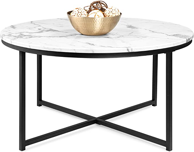 Photo 1 of (SCRATCHED) Best Choice Products 36in Faux Marble Modern Round Accent Side Coffee Table for Living Room, Dining Room, Tea, Home Décor w/Metal Frame, Non-Marring Foot Caps - White/Black
