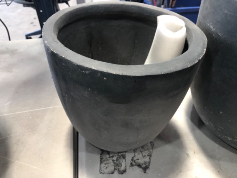 Photo 3 of (CHIPPED/DAMAGED EDGES) Kante RC0050ABC-C60121 Lightweight Concrete Modern Seamless Outdoor Round Planter, 18" W + 14" W + 10" W, Granite
