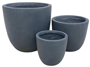 Photo 1 of (CHIPPED/DAMAGED EDGES) Kante RC0050ABC-C60121 Lightweight Concrete Modern Seamless Outdoor Round Planter, 18" W + 14" W + 10" W, Granite
