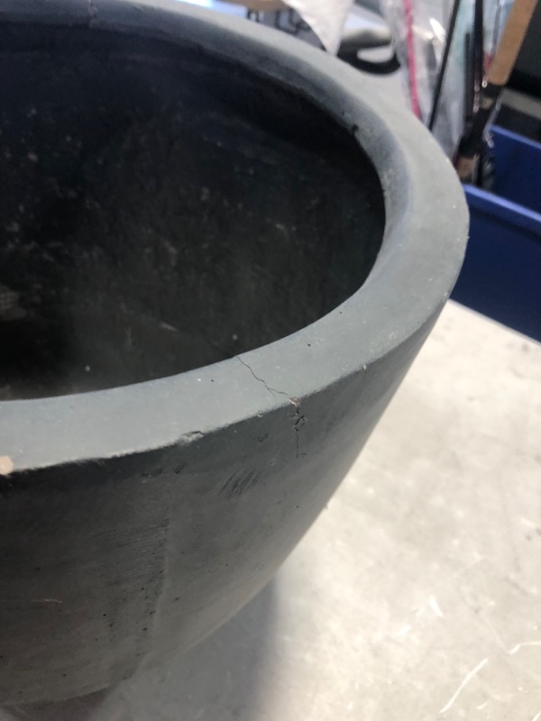 Photo 7 of (CHIPPED/DAMAGED EDGES) Kante RC0050ABC-C60121 Lightweight Concrete Modern Seamless Outdoor Round Planter, 18" W + 14" W + 10" W, Granite
