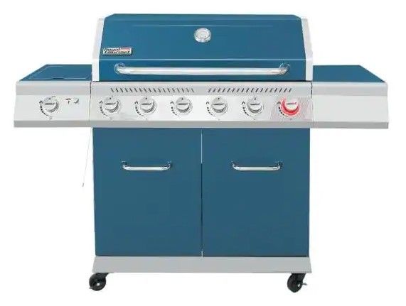 Photo 1 of (BENT,DENTED,SCRATCHED MAIN FRAME/ATTACHMENTS) Royal Gourmet 6-Burner Propane Gas Grill in Blue with Sear Burner and Side Burner