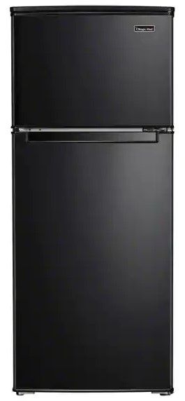 Photo 1 of (BROKEN OFF CORNERS; DENTED) Magic Chef 4.5 cu. ft. 2 Door Mini Fridge in Black with Freezer