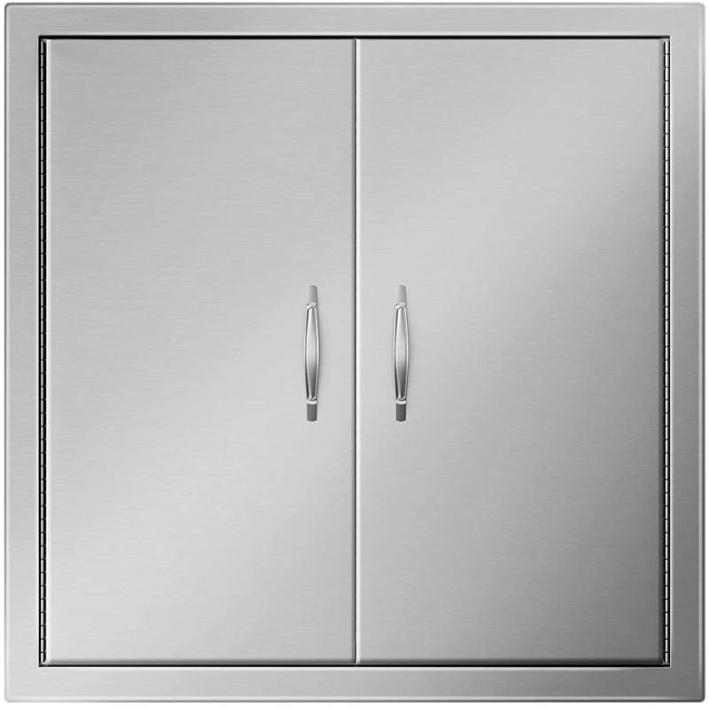 Photo 1 of  BBQ Access Door 24W x 24H Inch, Grill Door Double Door Brushed Stainless Steel, Outdoor Kitchen Doors for BBQ Island Grilling Station
